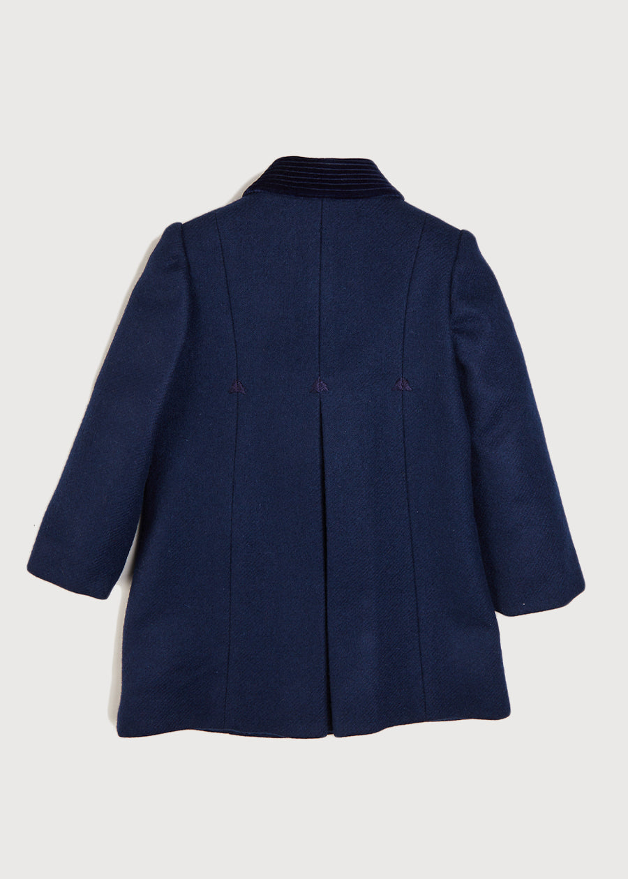 Single Breasted Scallop Detail Coat In Navy (12mths-10yrs)