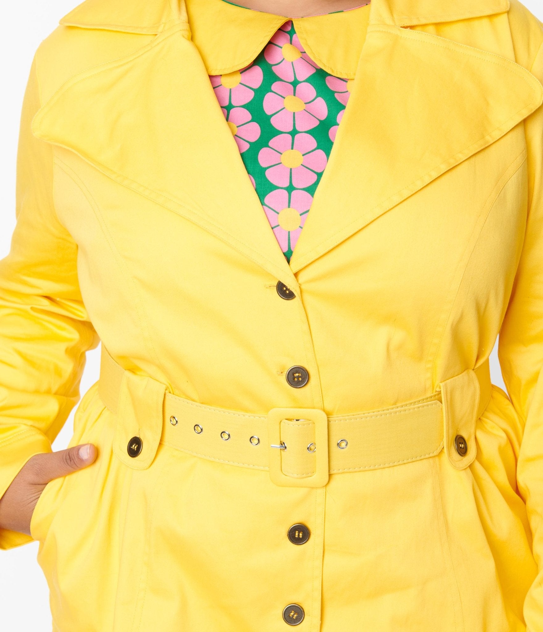 Smak Parlour Plus Size Yellow Belted Trench Coat