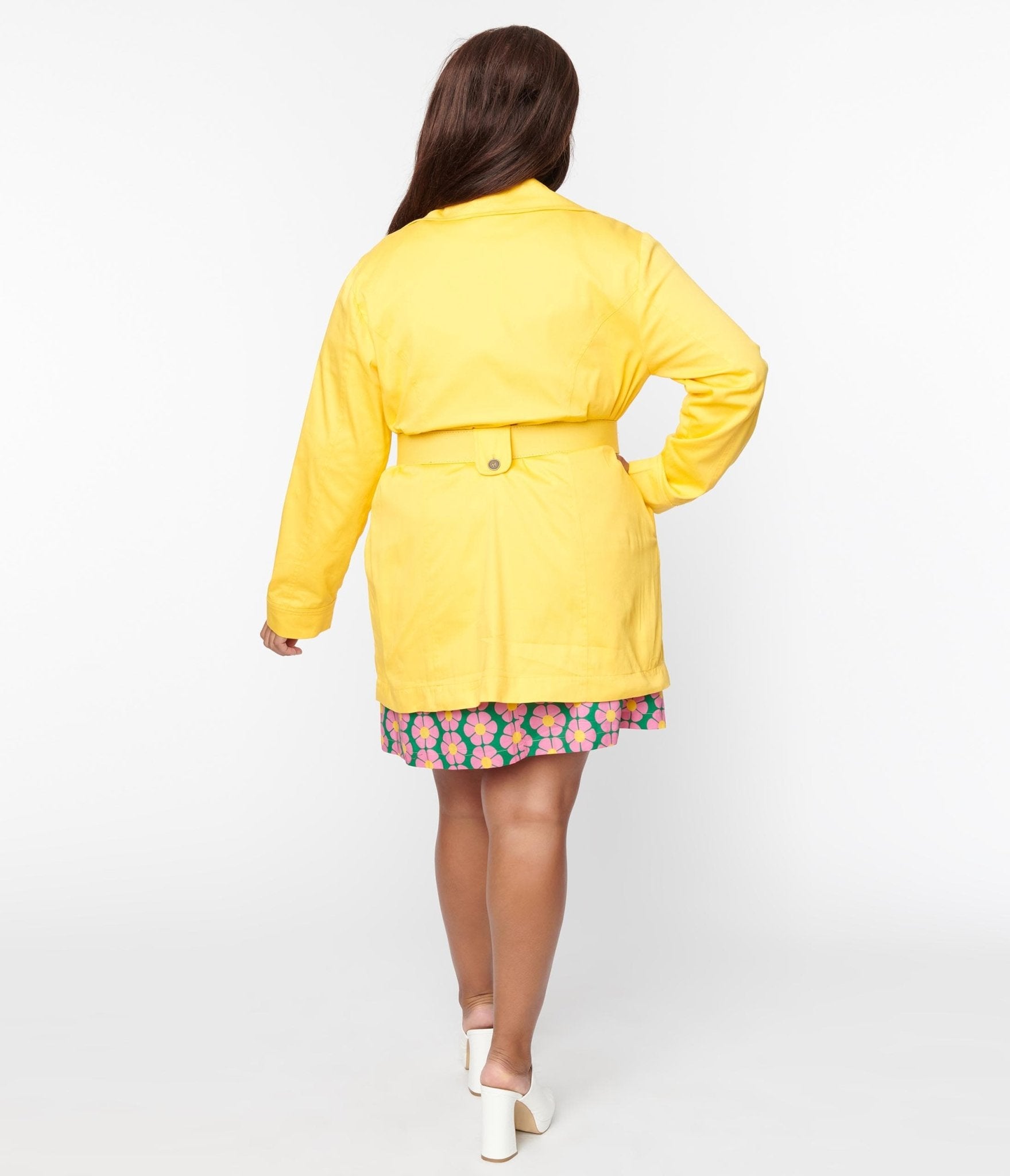 Smak Parlour Plus Size Yellow Belted Trench Coat