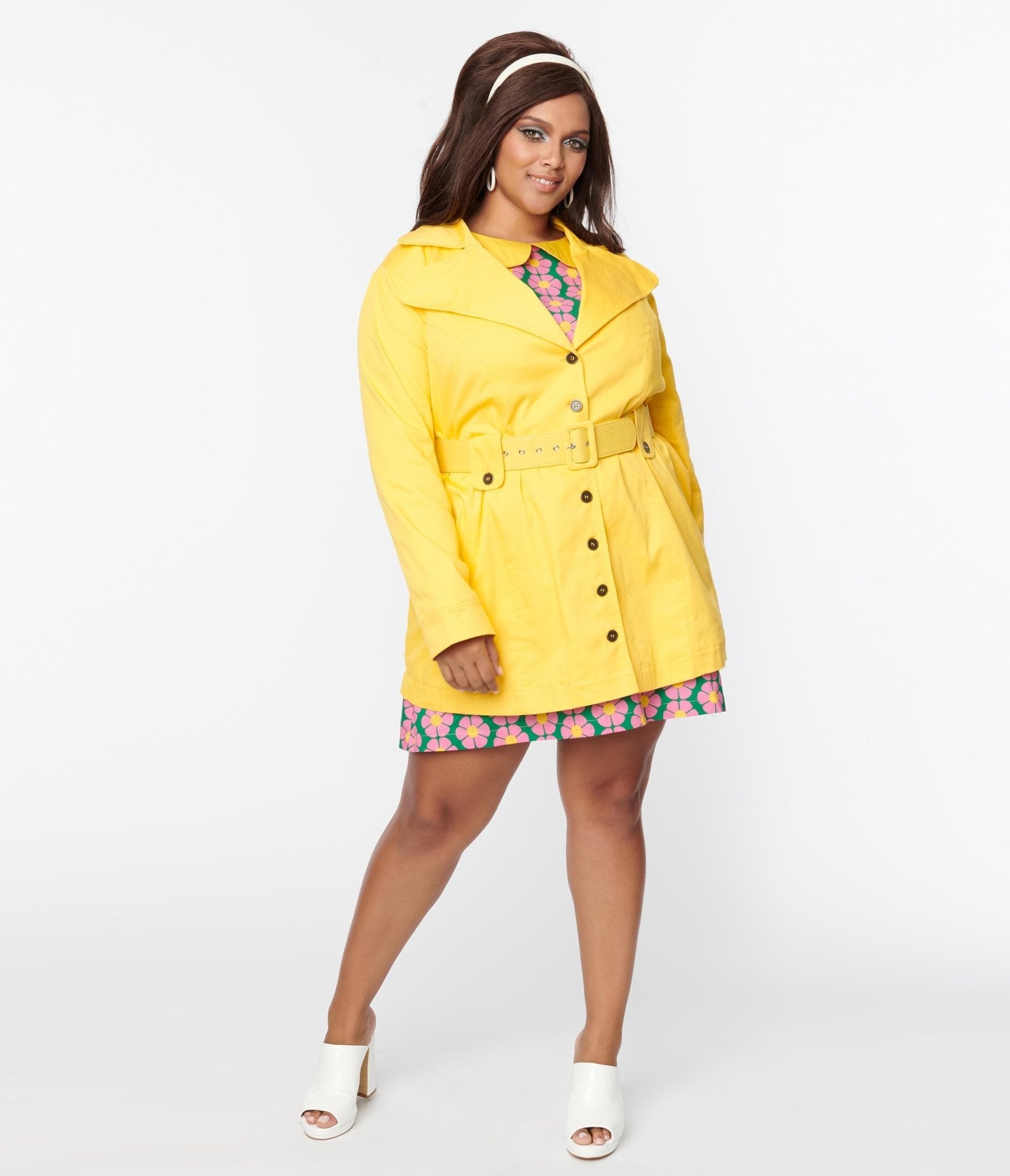 Smak Parlour Plus Size Yellow Belted Trench Coat