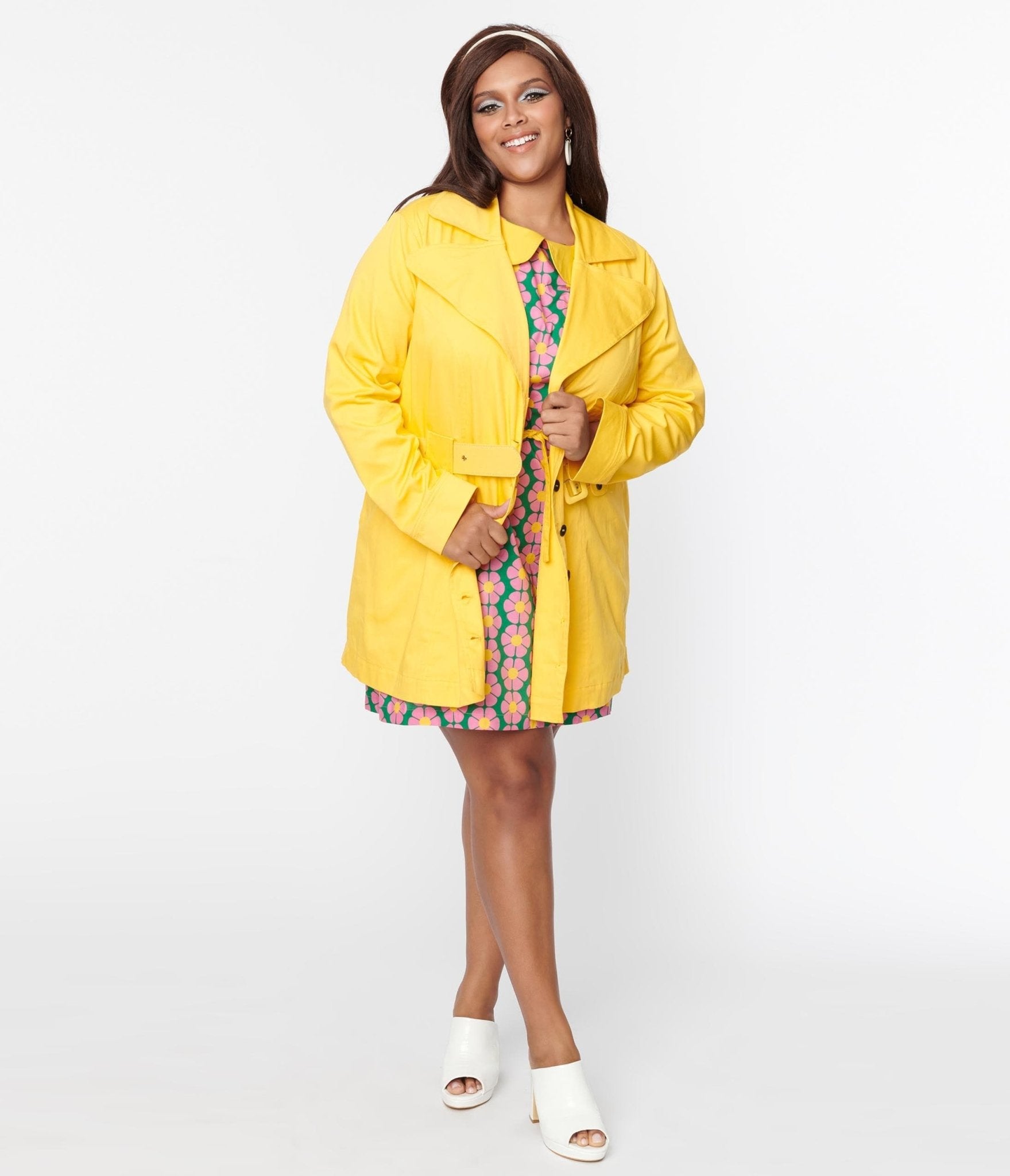 Smak Parlour Plus Size Yellow Belted Trench Coat