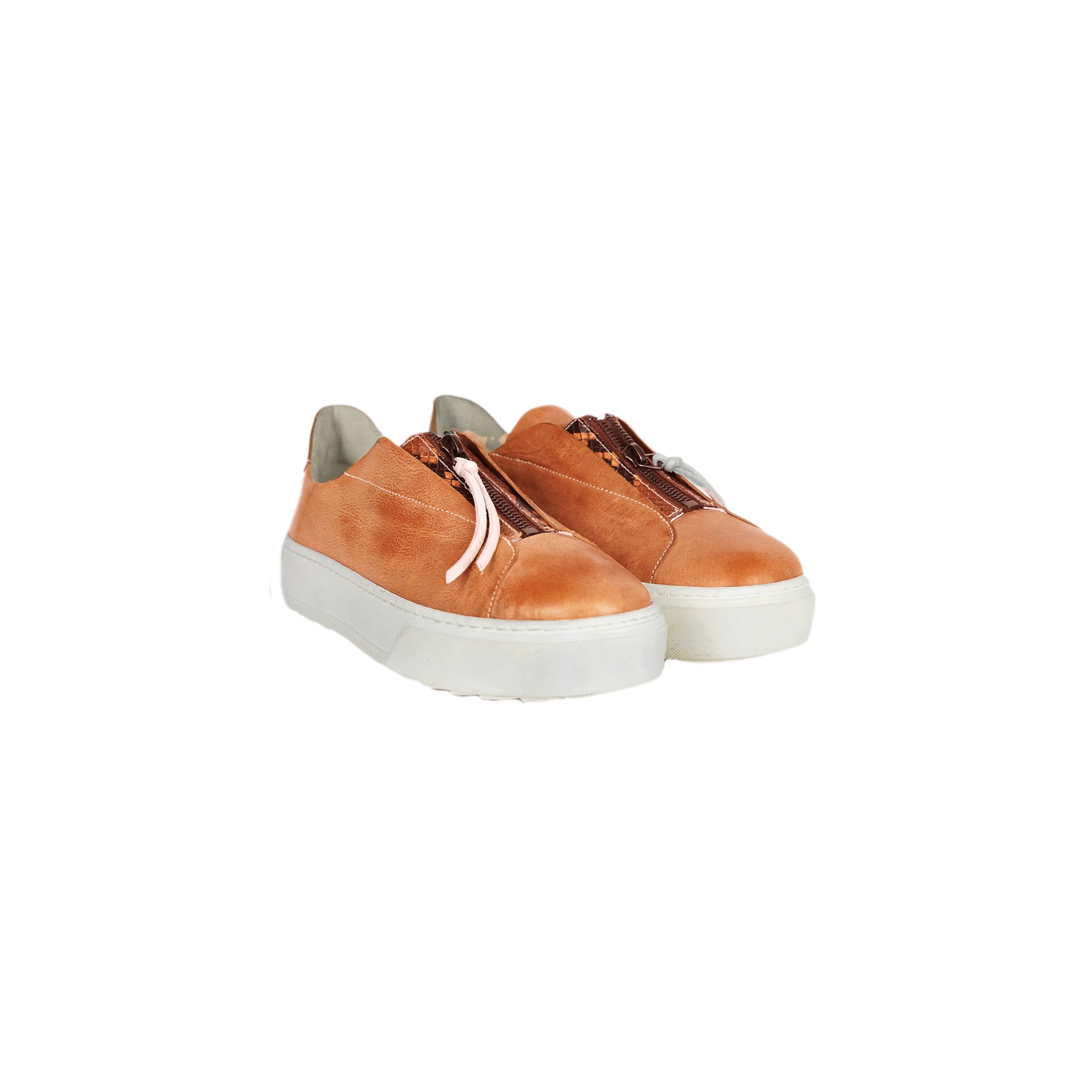 Sneaker Zip Sbiancato Cognac