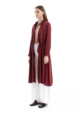 Solid Elasticated Drawstring Long Jacket