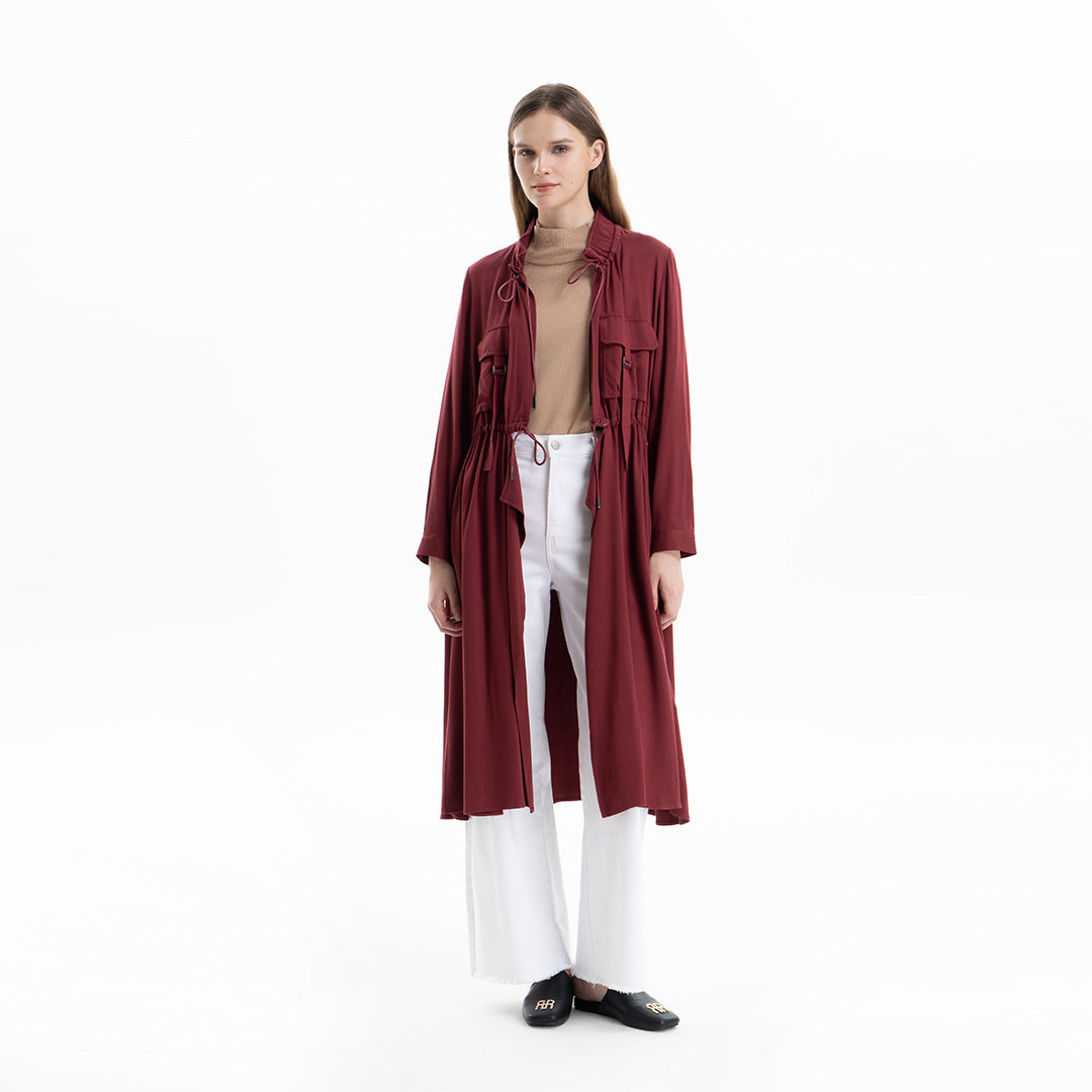 Solid Elasticated Drawstring Long Jacket