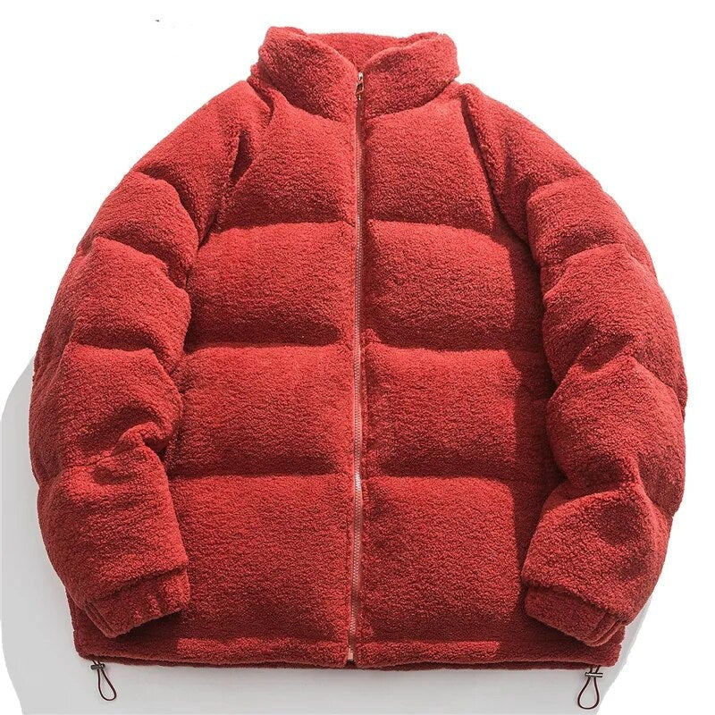 Solid Lambswool Parka Winter Men Clothing Unisex Cotton Coat Hip Hop Zipper Thick Men's Jacket