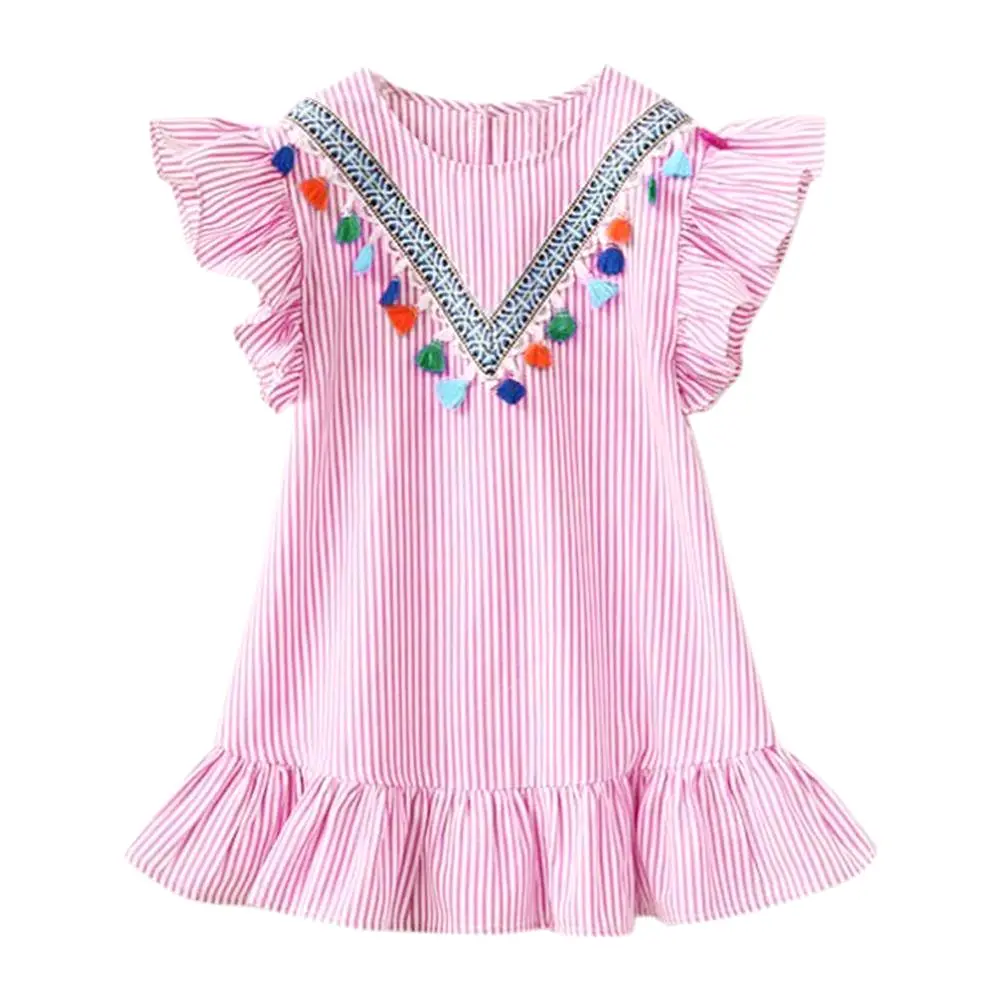 Striped Petal Sleeve Girls Dresses