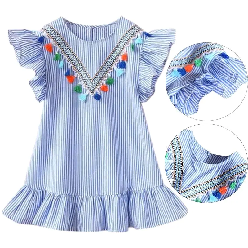 Striped Petal Sleeve Girls Dresses