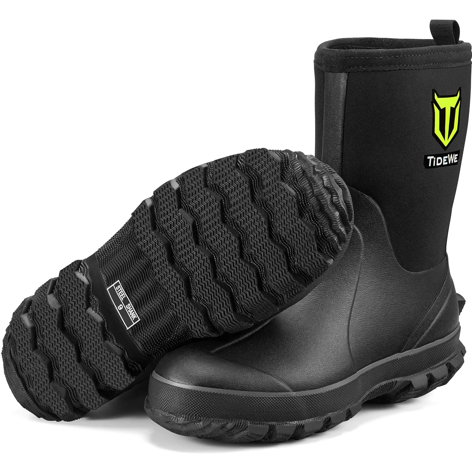 TideWe Rubber Boots for Men, Waterproof Neoprene Insulated Rain Boots, Mid Hunting Boots Outdoor Work Shoes