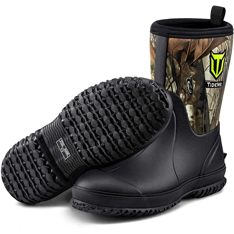 TideWe Rubber Boots for Men, Waterproof Neoprene Insulated Rain Boots, Mid Hunting Boots Outdoor Work Shoes