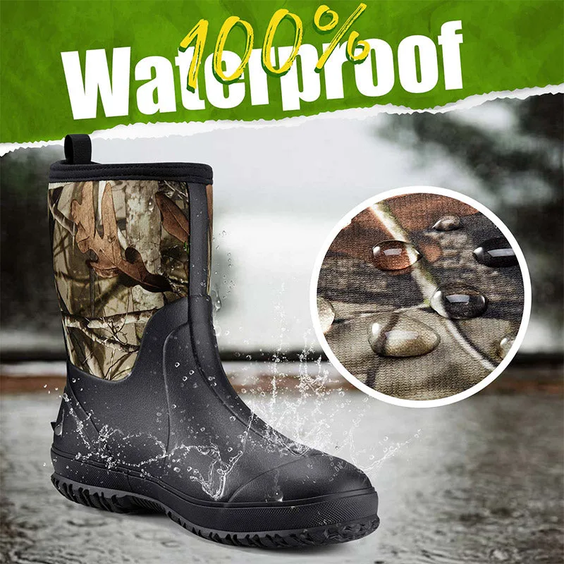 TideWe Rubber Boots for Men, Waterproof Neoprene Insulated Rain Boots, Mid Hunting Boots Outdoor Work Shoes