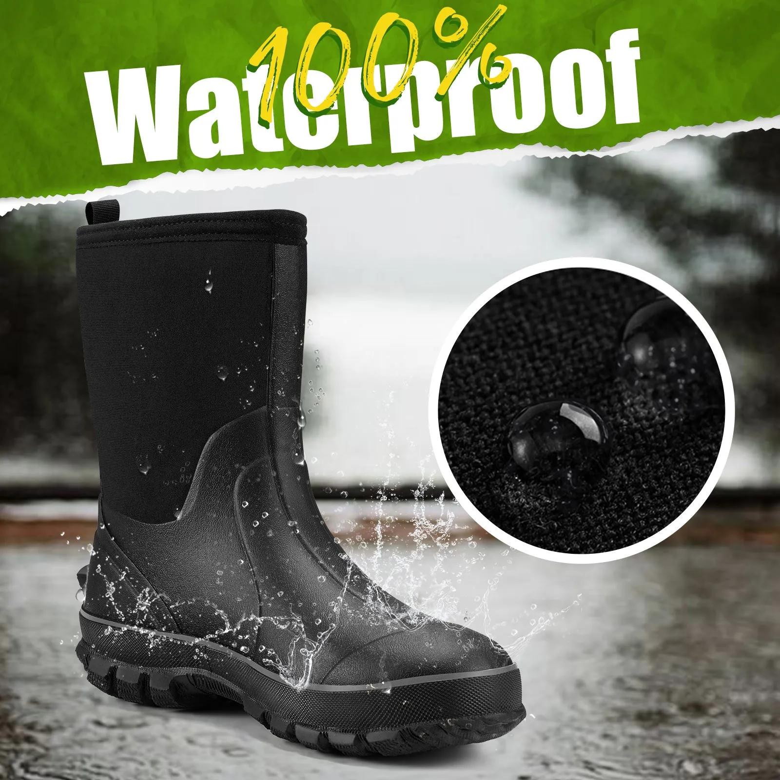 TideWe Rubber Boots for Men, Waterproof Neoprene Insulated Rain Boots, Mid Hunting Boots Outdoor Work Shoes