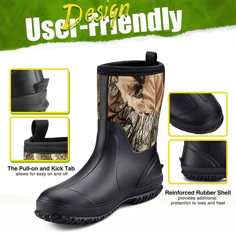 TideWe Rubber Boots for Men, Waterproof Neoprene Insulated Rain Boots, Mid Hunting Boots Outdoor Work Shoes