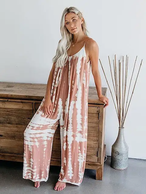 Tie Dye V Neck Fall Jumpsuits for Women