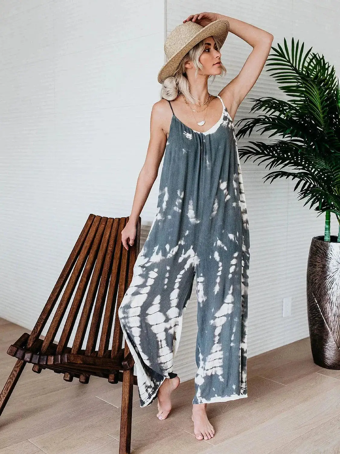 Tie Dye V Neck Fall Jumpsuits for Women