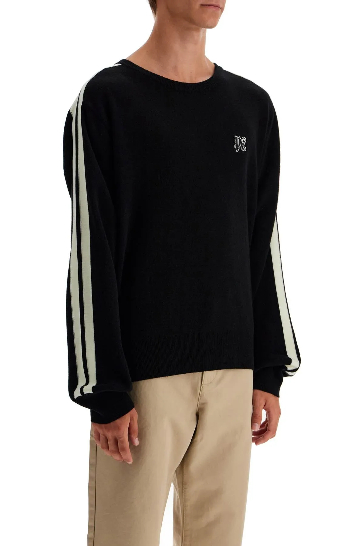 track band pullover sweater with PMHE075F24KNI001 BLACK OFF WHITE