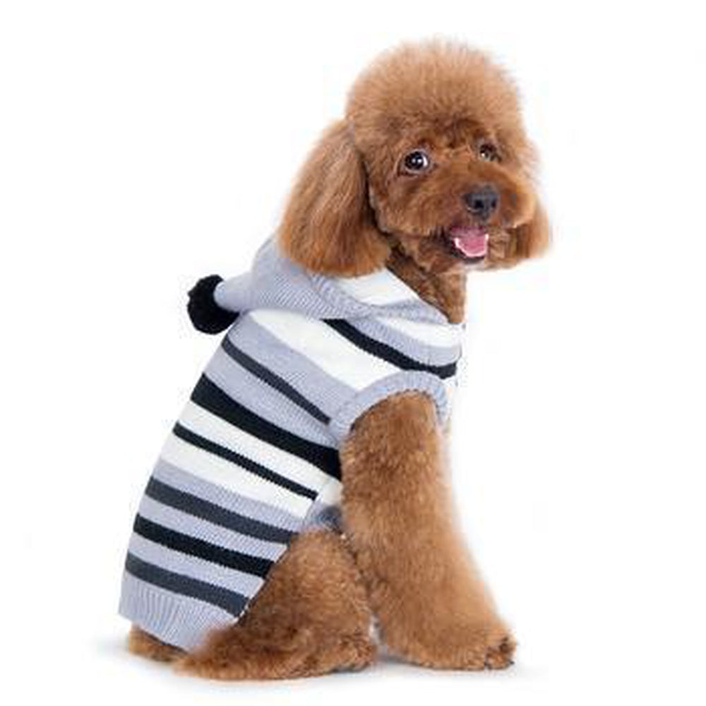 Uneven Stripes Sweater Dog Hoodie - Black