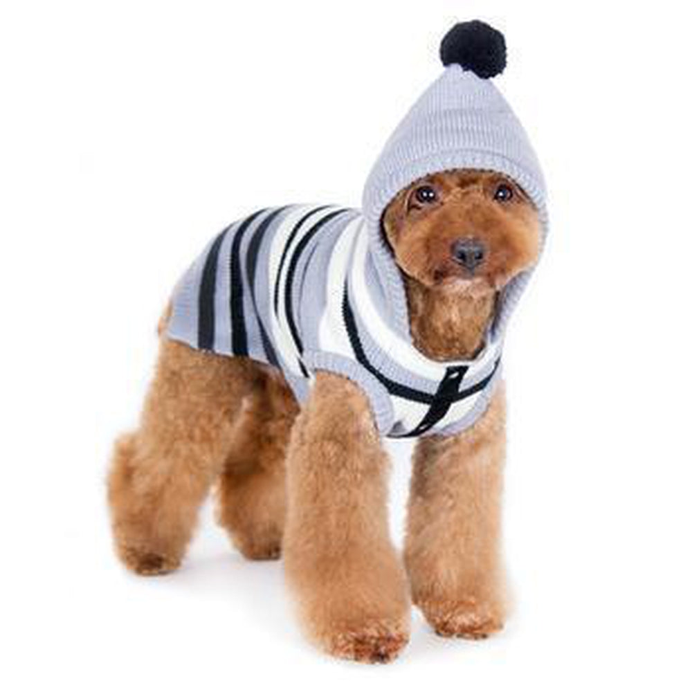 Uneven Stripes Sweater Dog Hoodie - Black