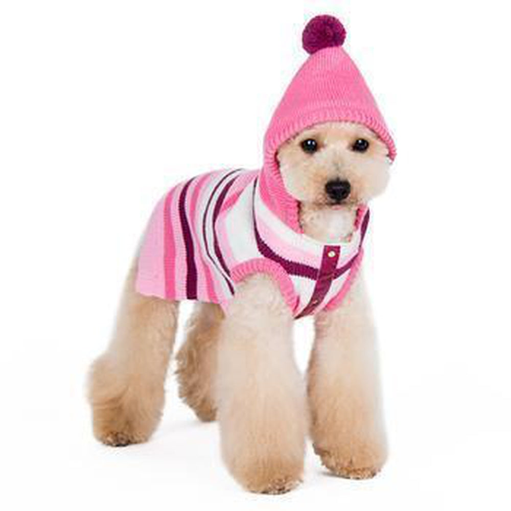 Uneven Stripes Sweater Dog Hoodie - Pink