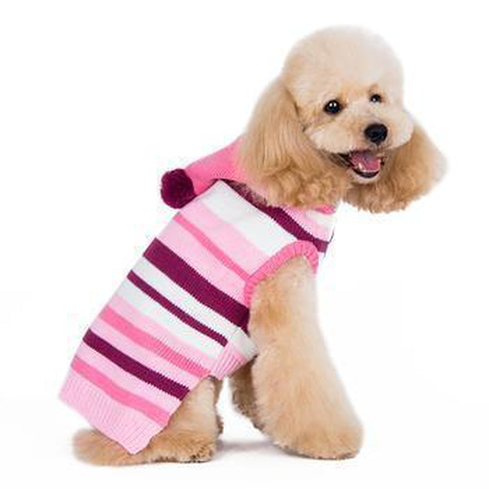 Uneven Stripes Sweater Dog Hoodie - Pink