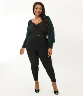 Unique Vintage Plus Size Black Belted Rizzo Cigarette Pants