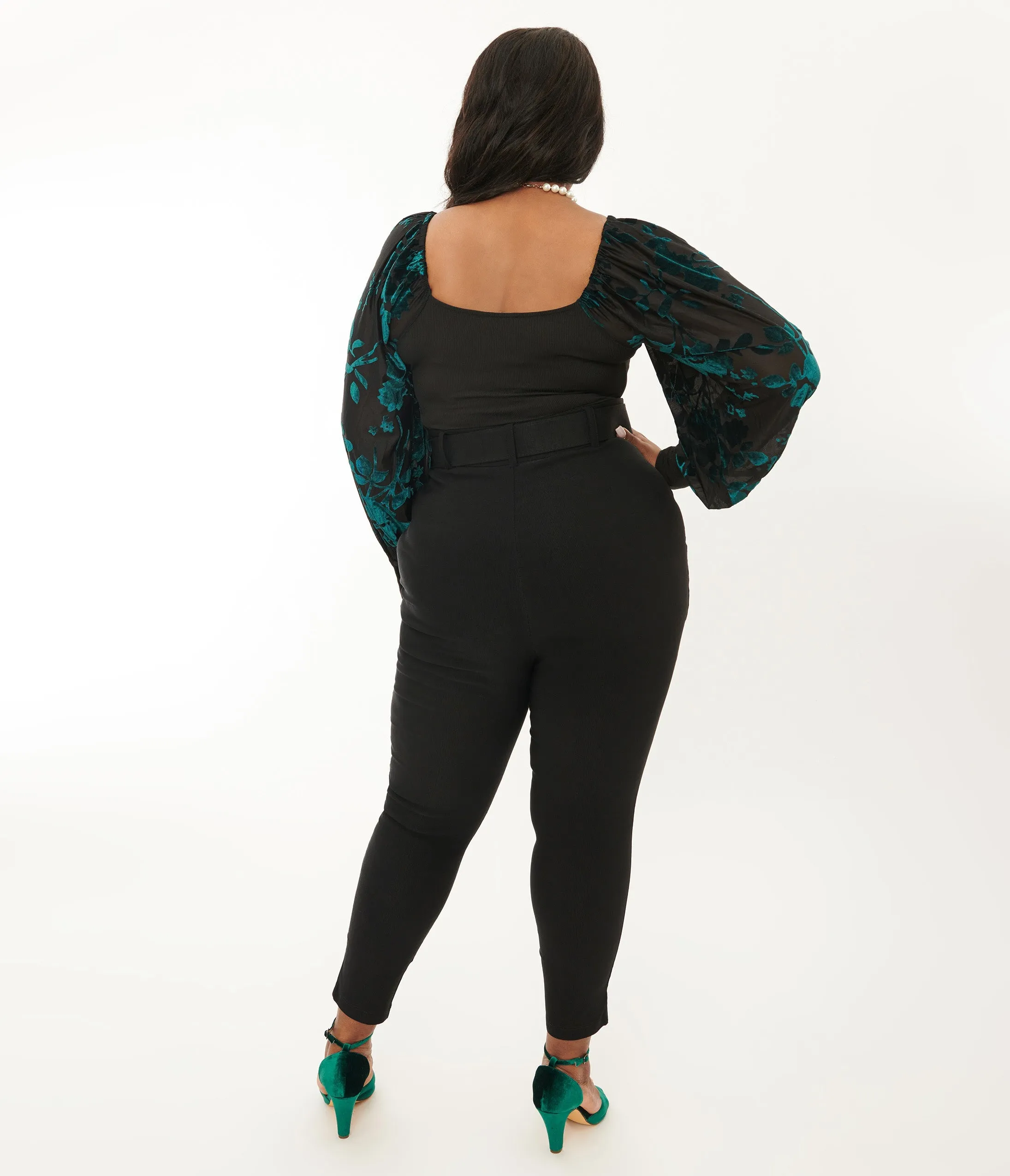 Unique Vintage Plus Size Black Belted Rizzo Cigarette Pants