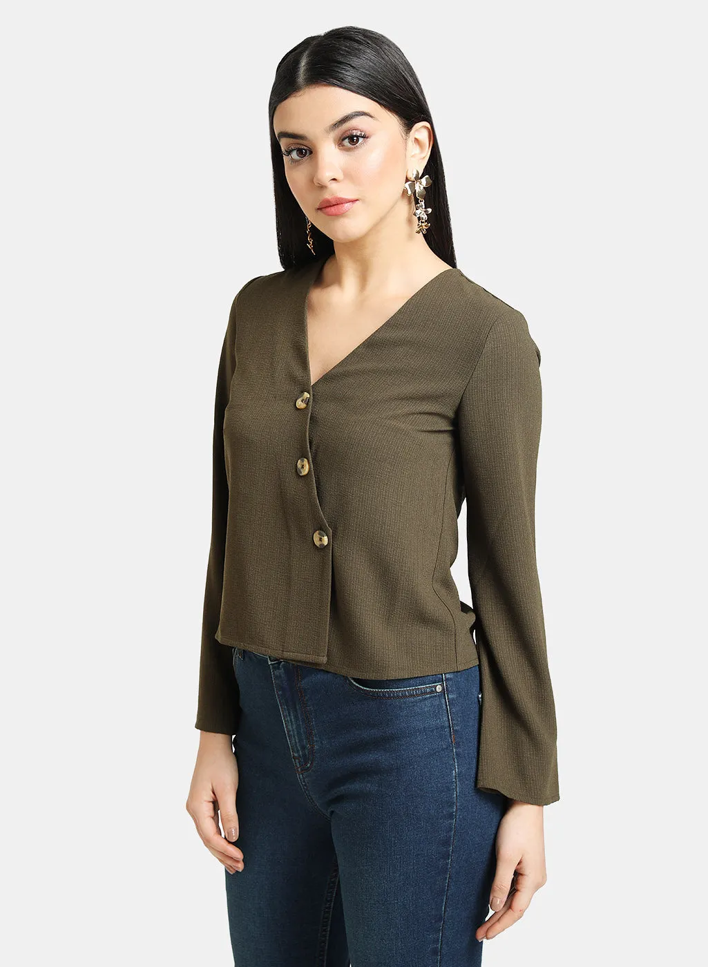 V-Neck Top With Diagonal Placket