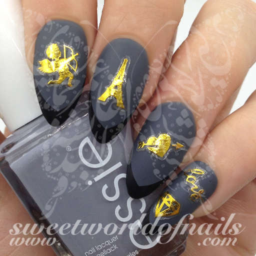 Valentine's Day Nail Art Stickers Gold Eiffel Tower Cupid Heart Love Diamond