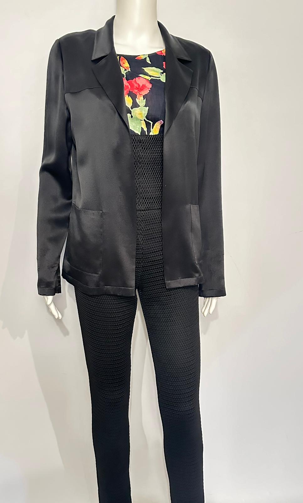 Versatile Casual Chanel 02P Black Satin Jacket FR 38