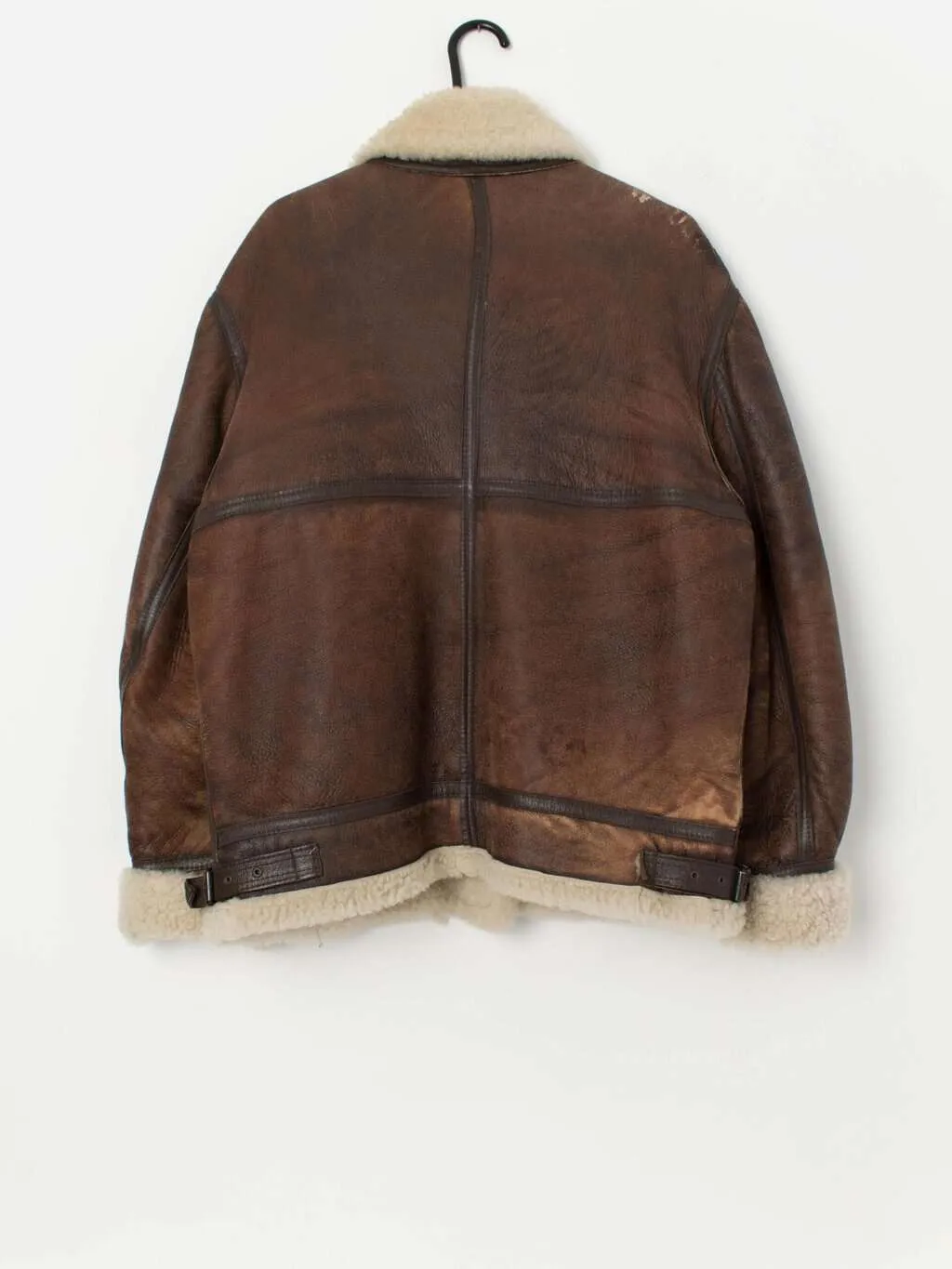 Vintage brown flight jacket with cream sheepskin lining – Medium / Large