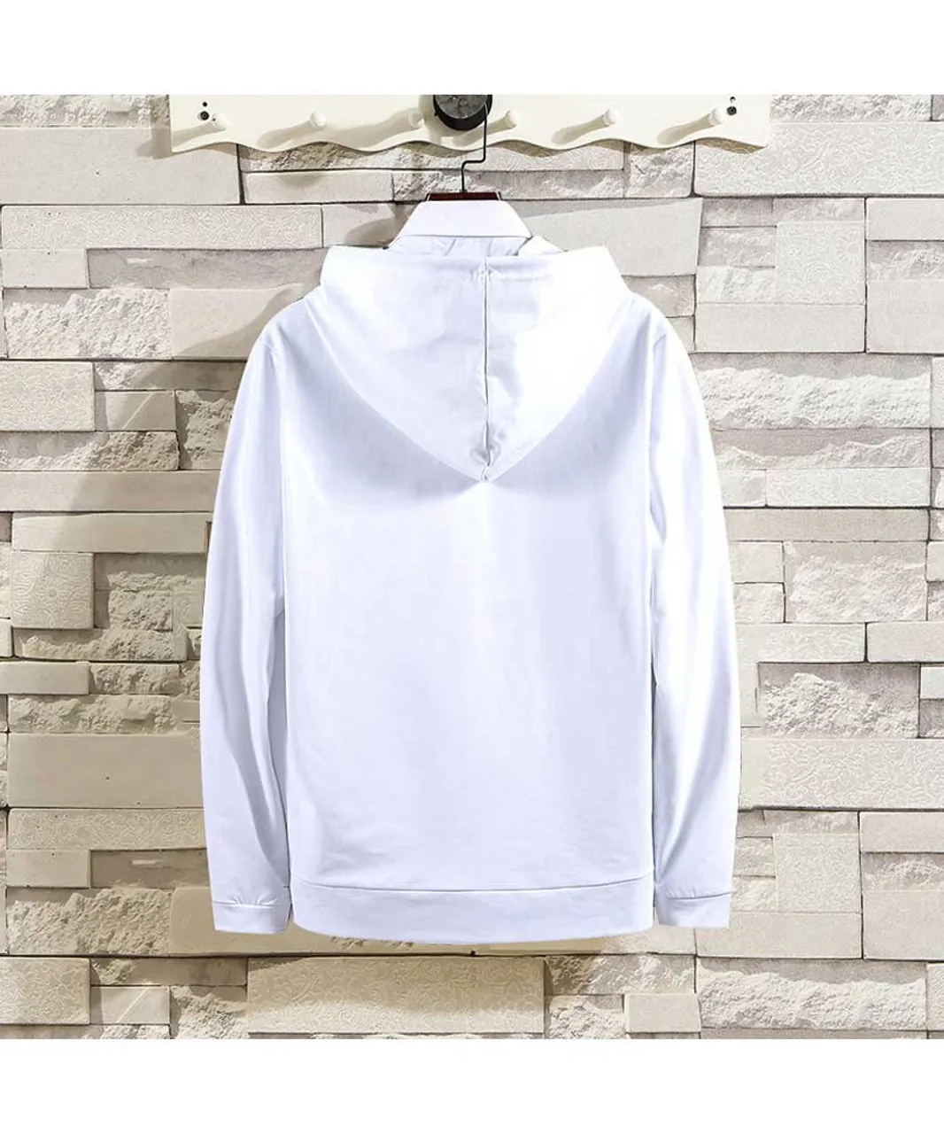 White long sleeve labelled pull over hoodies