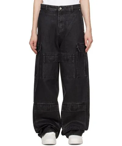 Who Decides War Black Waxed Denim Cargo Pants