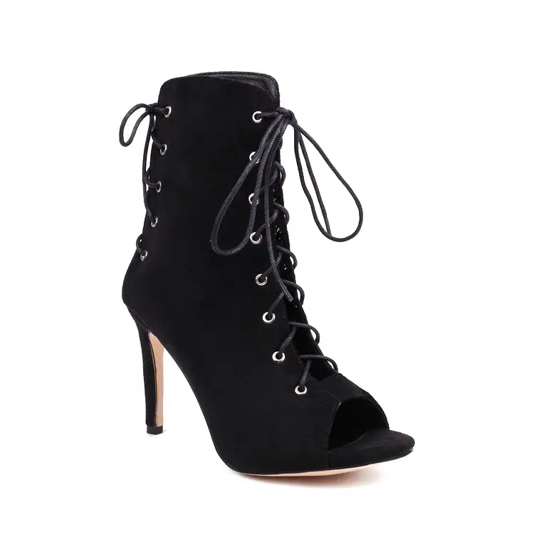 Women's Peep Toe Crossed Tied Lace-Up Stiletto Heel Ankle Boots