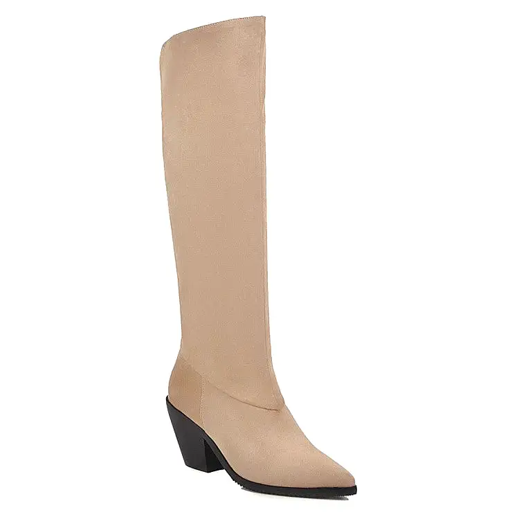 Women's Pointed Toe Beveled Heel Knee-High Boots