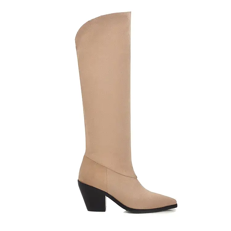 Women's Pointed Toe Beveled Heel Knee-High Boots