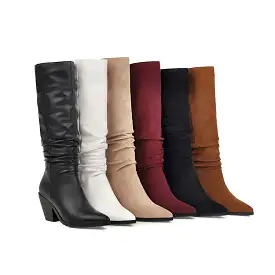 Women's Pointed Toe Beveled Heel Knee-High Boots