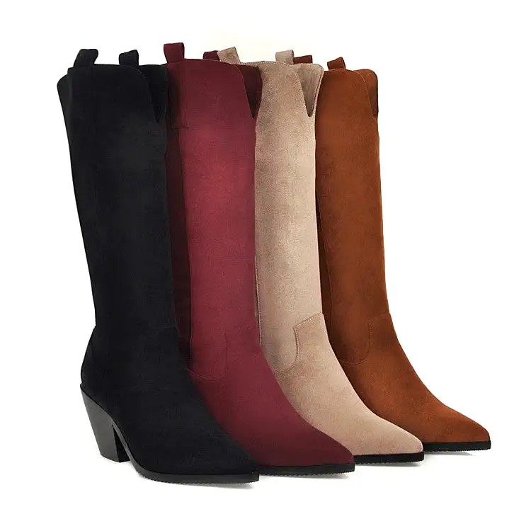 Women's Pointed Toe Beveled Heel Knee-High Boots