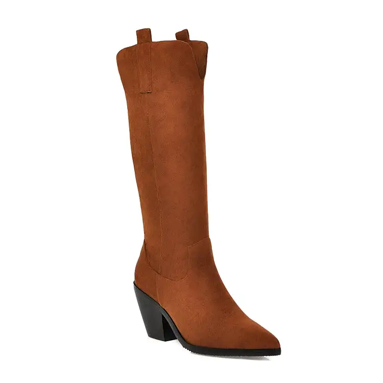 Women's Pointed Toe Beveled Heel Knee-High Boots