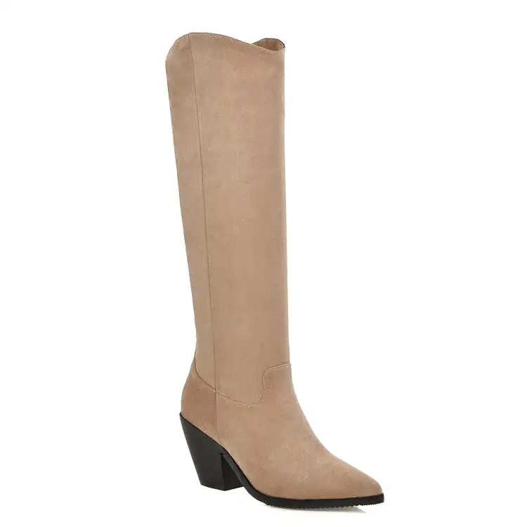 Women's Pointed Toe Beveled Heel Knee-High Boots