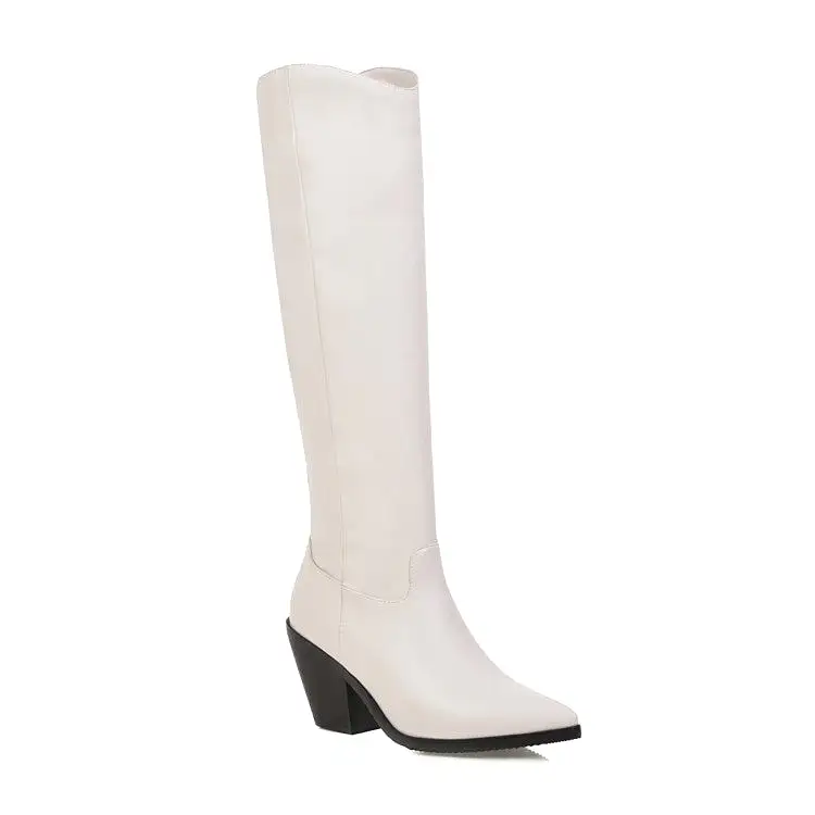 Women's Pointed Toe Beveled Heel Knee-High Boots