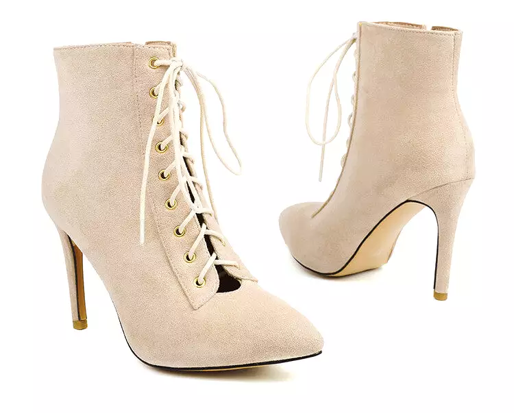 Women's Pointed Toe Lace-Up Side Zippers Stiletto Heel Ankle Boots