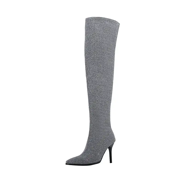 Women's Pointed Toe Side Zippers Stiletto Heel Over-the-Knee Boots