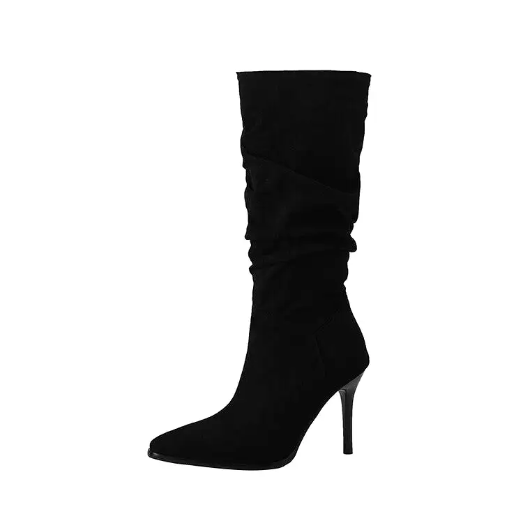 Women's Pointed Toe Slouch Stiletto Heel Knee-High Boots