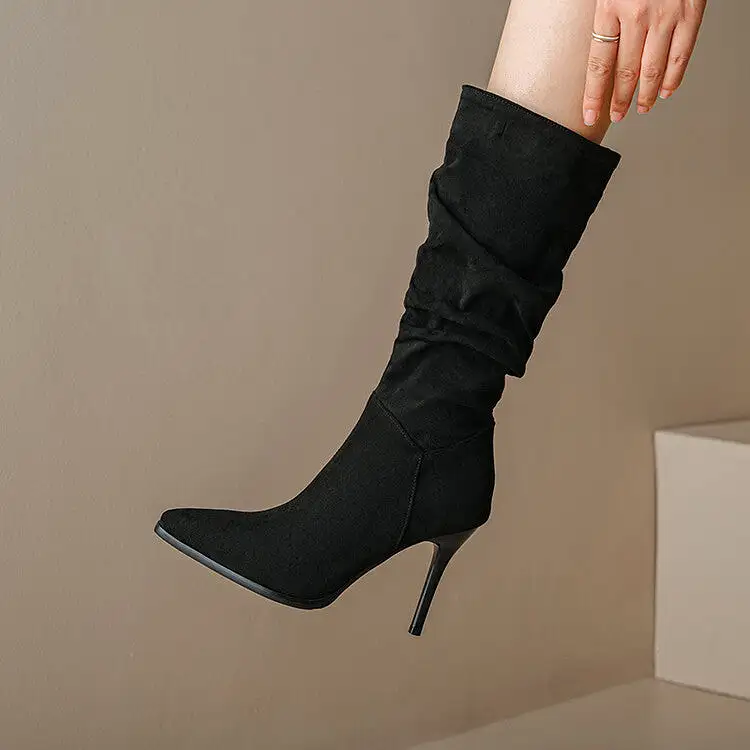 Women's Pointed Toe Slouch Stiletto Heel Knee-High Boots