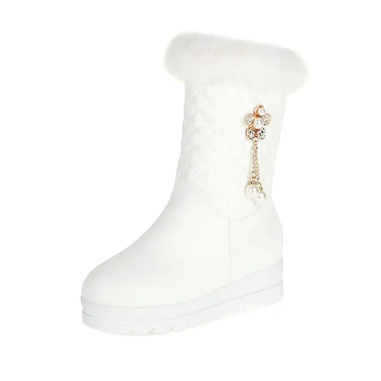 Women's Side Zippers Rhinestone Sunflower Platform Wedge Heel Mid-Calf Snow Boots