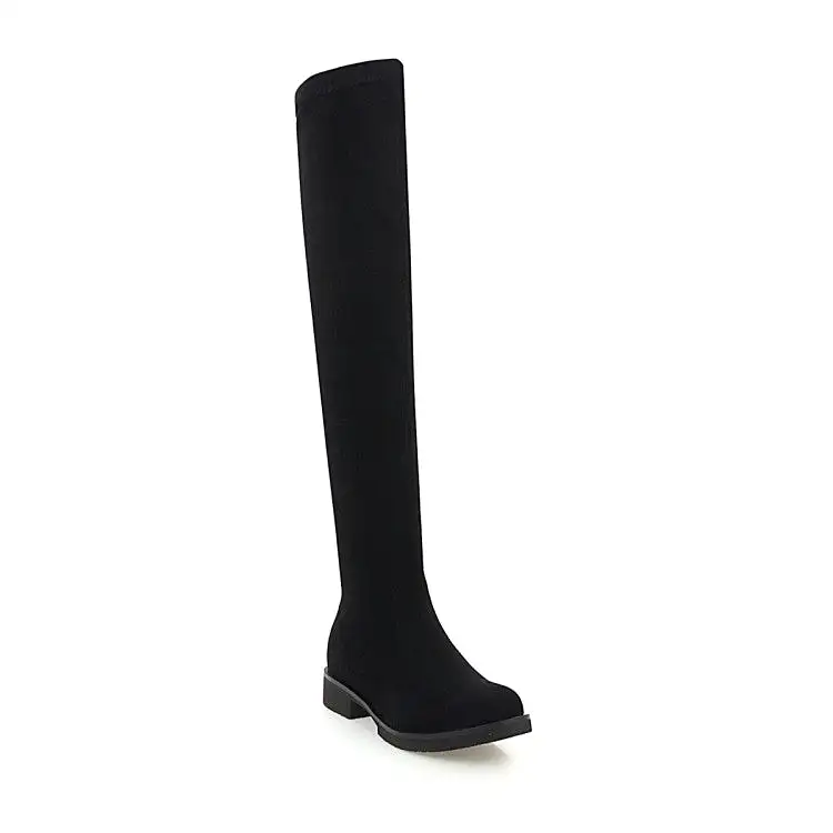 Women's Side Zippers Round Toe Low Heels Knee-High Boots