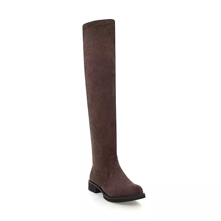 Women's Side Zippers Round Toe Low Heels Knee-High Boots