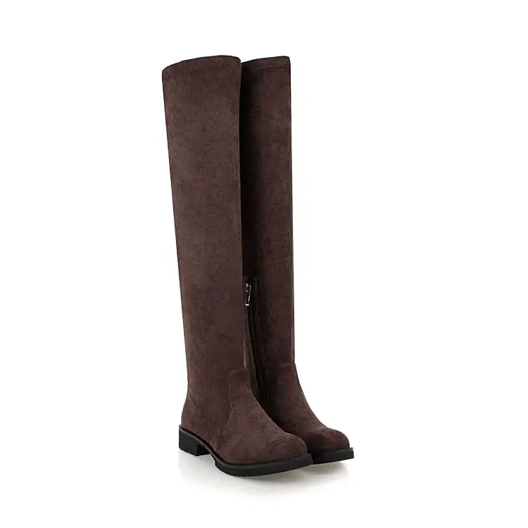 Women's Side Zippers Round Toe Low Heels Knee-High Boots