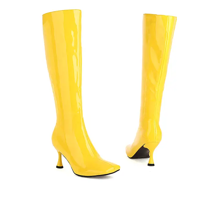 Women's Square Toe Side Zippers Spool Heel Knee-High Boots