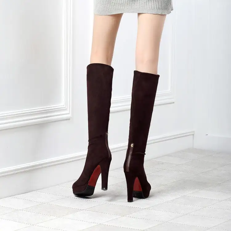 Women's Zippers Round Toe Chunky Heel Platform Knee-High Boots