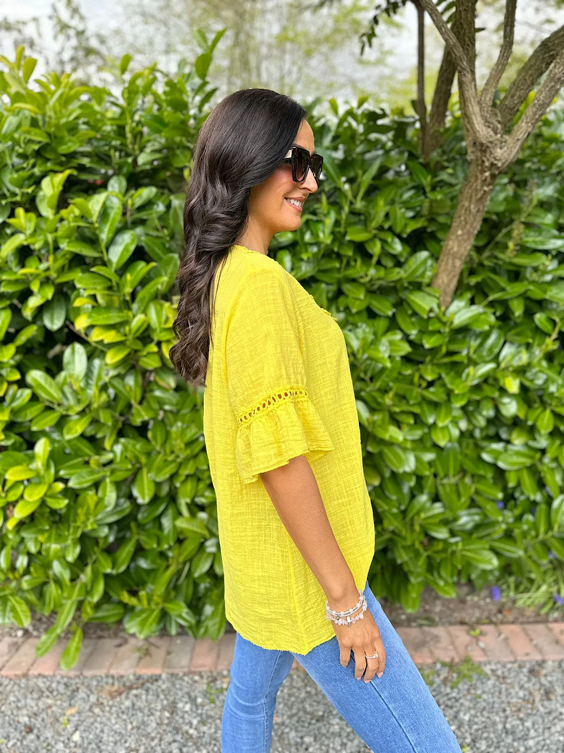 Yellow Daisy Crochet V Neck Top Zoe